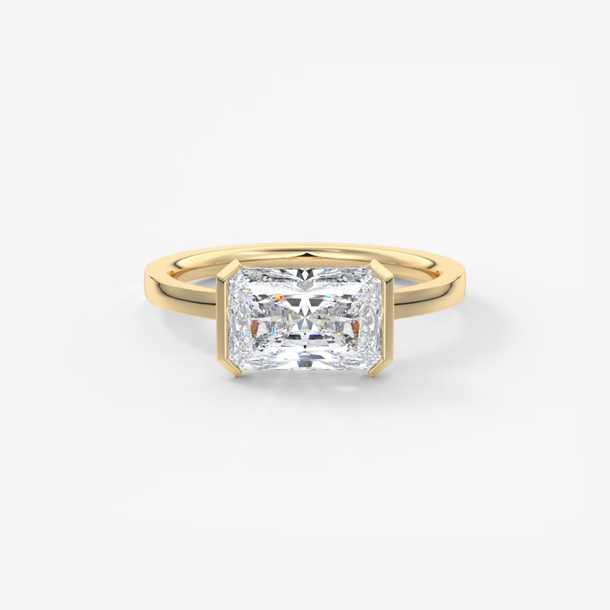 Custom made alosta radiant east-west half bezel engagement ring | lab diamond or moissanite
