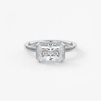 Custom made alosta radiant east-west half bezel engagement ring | lab diamond or moissanite