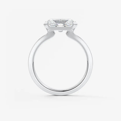 Custom made alosta radiant east-west half bezel engagement ring | lab diamond or moissanite