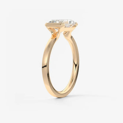 Custom made alosta radiant east-west half bezel engagement ring | lab diamond or moissanite