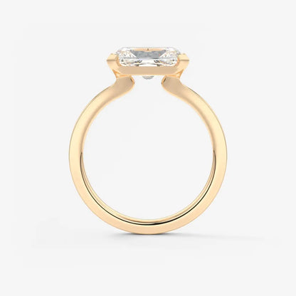 Custom made alosta radiant east-west half bezel engagement ring | lab diamond or moissanite