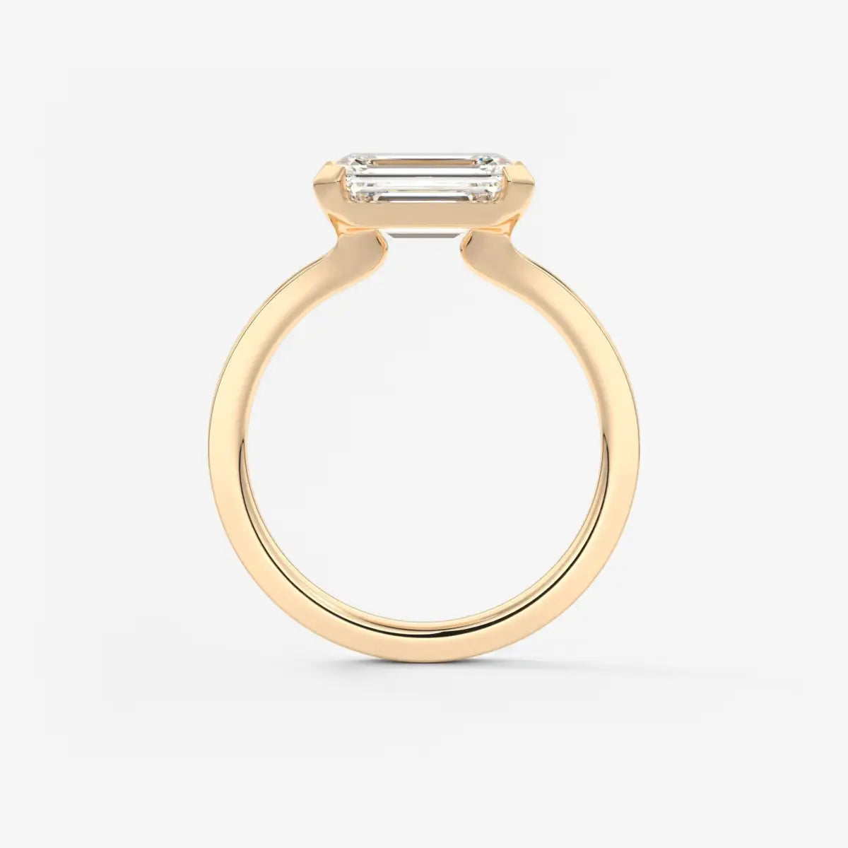 Custom made alosta emerald east-west half bezel engagement ring | lab diamond or moissanite