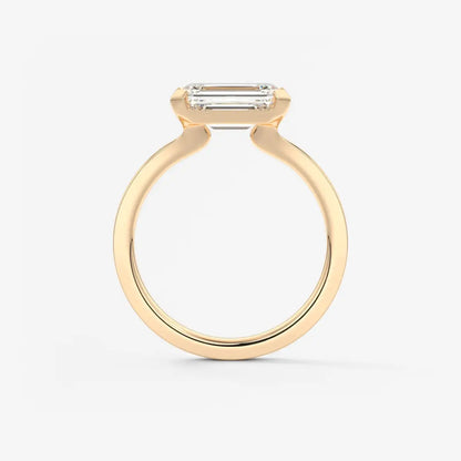 Custom made alosta emerald east-west half bezel engagement ring | lab diamond or moissanite