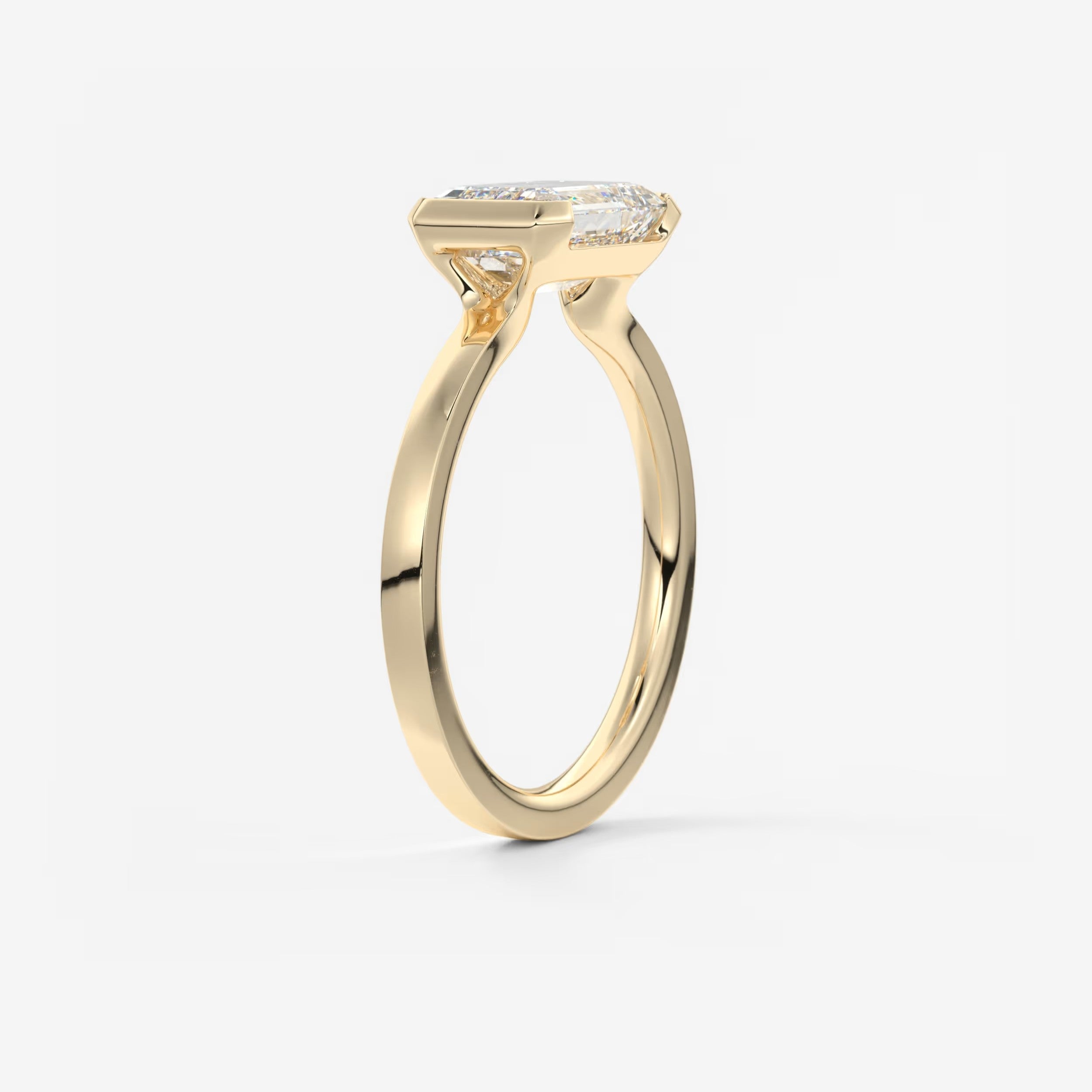 Custom made alosta emerald east-west half bezel engagement ring | lab diamond or moissanite