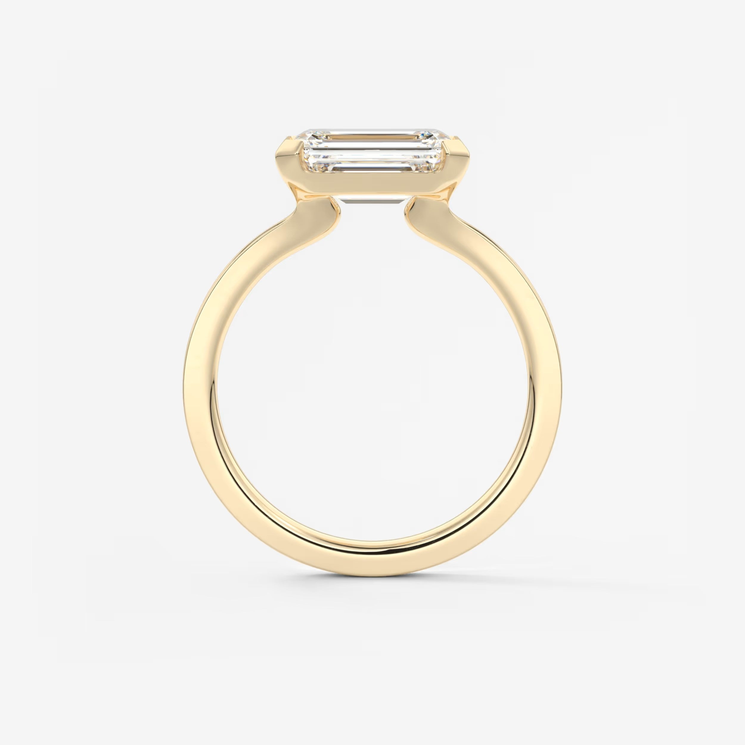 Custom made alosta emerald east-west half bezel engagement ring | lab diamond or moissanite