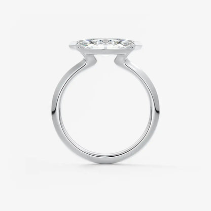 Custom made alosta marquise east-west half bezel engagement ring | lab diamond or moissanite