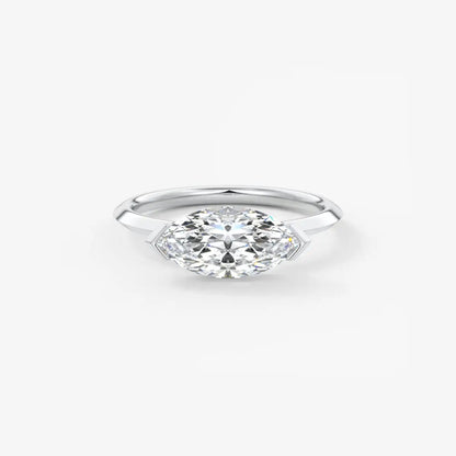 Custom made alosta marquise east-west half bezel engagement ring | lab diamond or moissanite