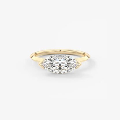 Custom made alosta marquise east-west half bezel engagement ring | lab diamond or moissanite