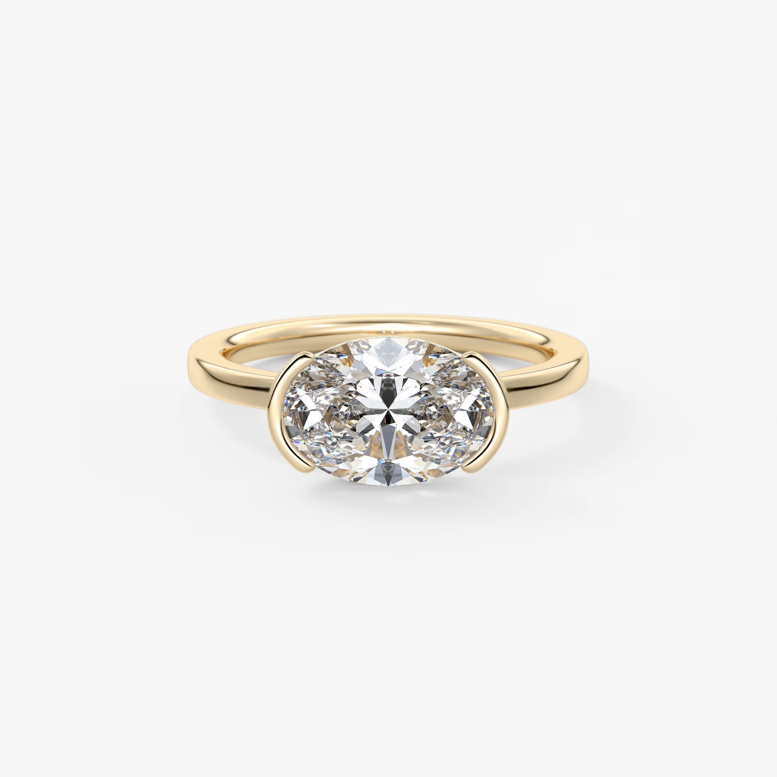 Custom made alosta oval east-west half bezel ring | lab diamond or moissanite