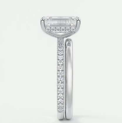 Custom made amelie emerald hidden halo engagement ring | diamond lab