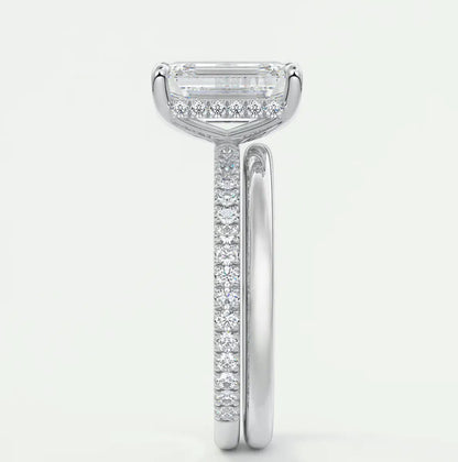 Custom made amelie emerald hidden halo engagement ring | diamond lab