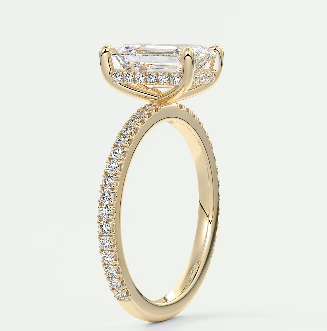 Custom made amelie emerald hidden halo engagement ring | diamond lab