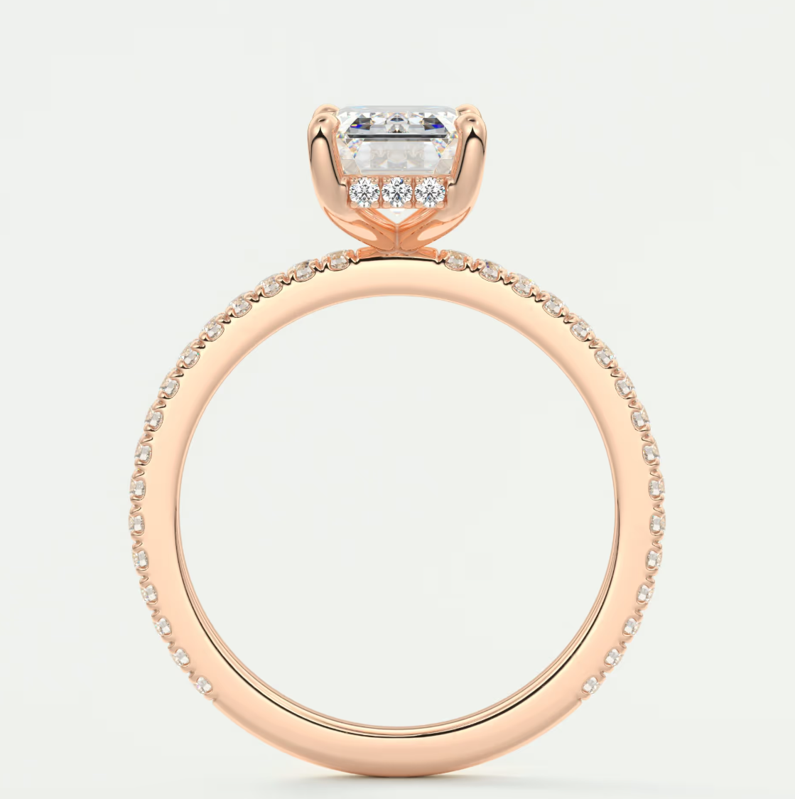 Custom made amelie emerald hidden halo engagement ring | diamond lab