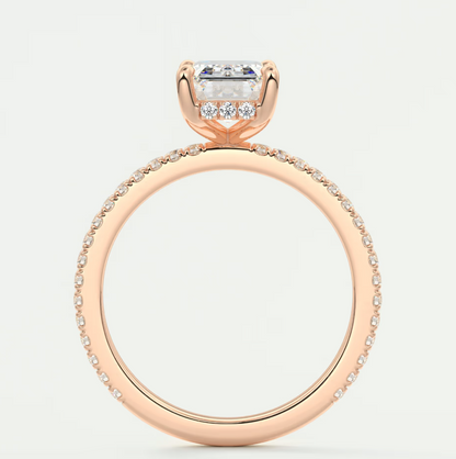 Custom made amelie emerald hidden halo engagement ring | diamond lab