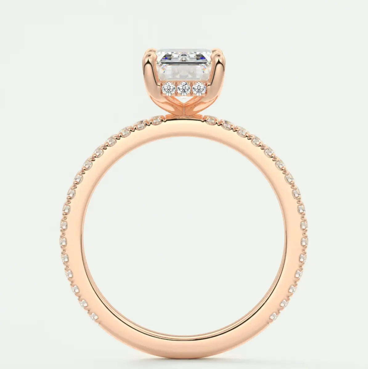 Custom made amelie emerald hidden halo engagement ring | diamond lab