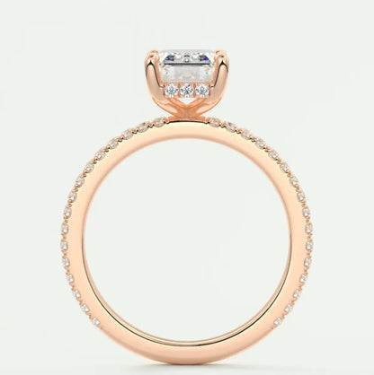 Custom made amelie emerald hidden halo engagement ring | diamond lab