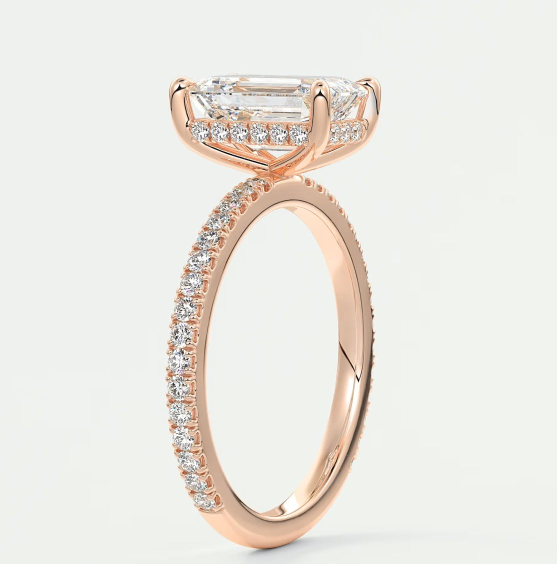 Custom made amelie emerald hidden halo engagement ring | diamond lab