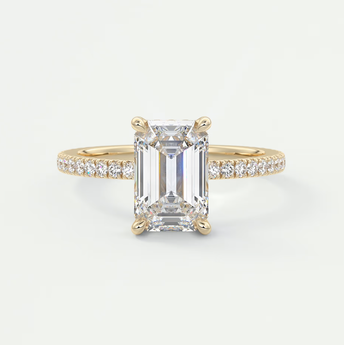 Custom made amelie emerald hidden halo engagement ring | diamond lab