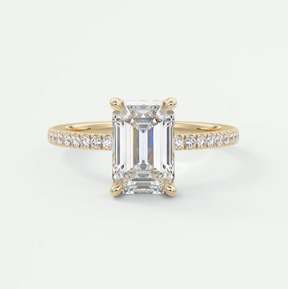 Custom made amelie emerald hidden halo engagement ring | diamond lab