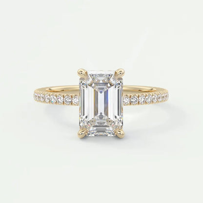 Custom made amelie emerald hidden halo engagement ring | diamond lab