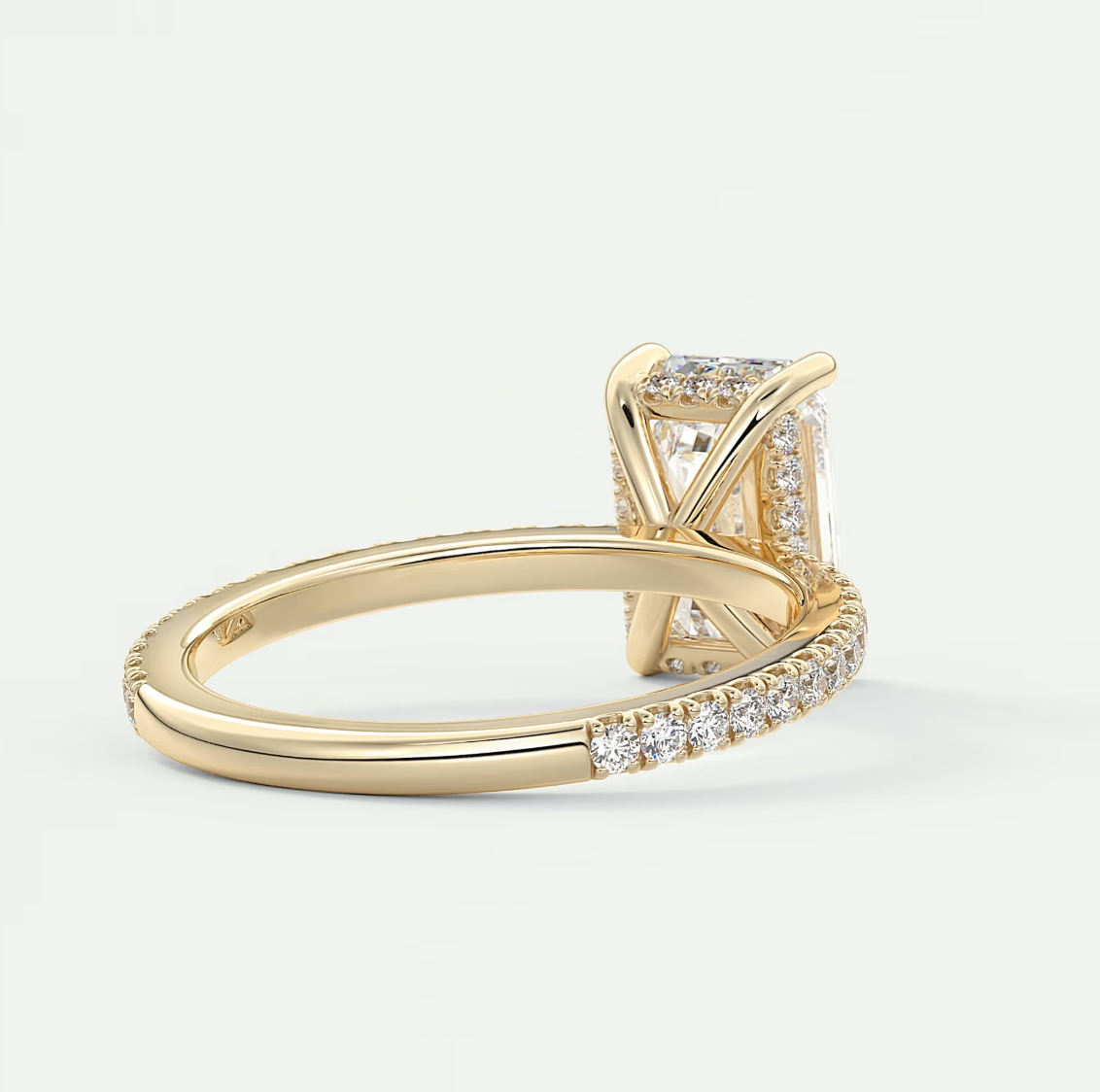 Custom made amelie emerald hidden halo engagement ring | diamond lab