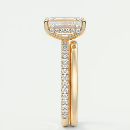 Custom made amelie emerald hidden halo engagement ring | diamond lab