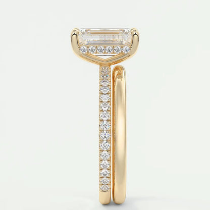 Custom made amelie emerald hidden halo engagement ring | diamond lab