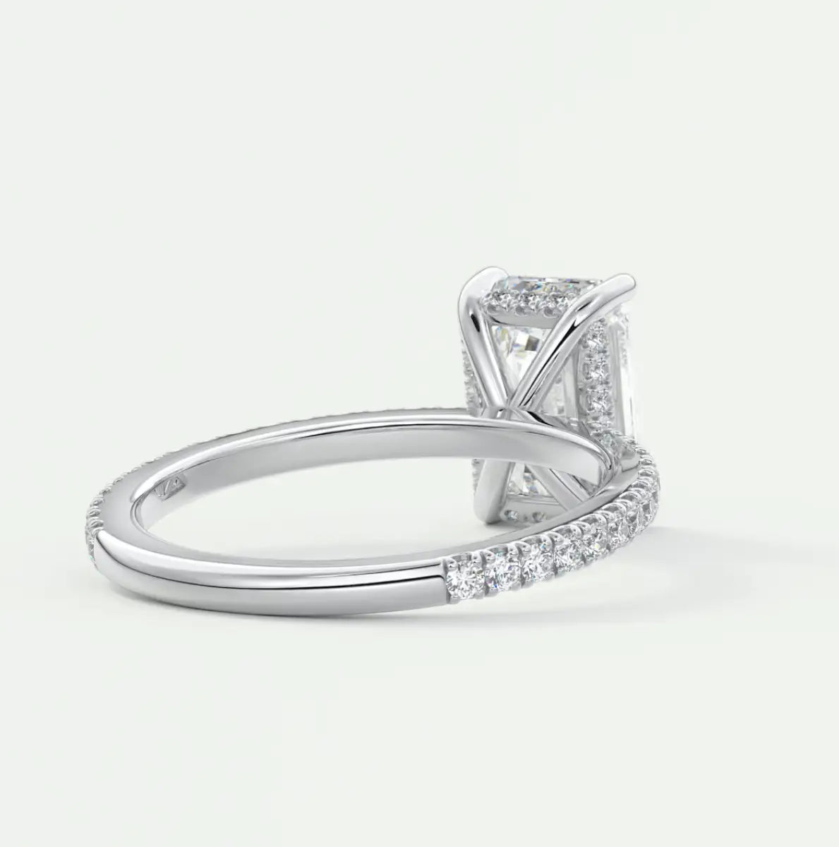 Custom made amelie emerald hidden halo engagement ring | diamond lab