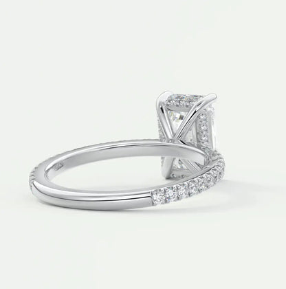 Custom made amelie emerald hidden halo engagement ring | diamond lab