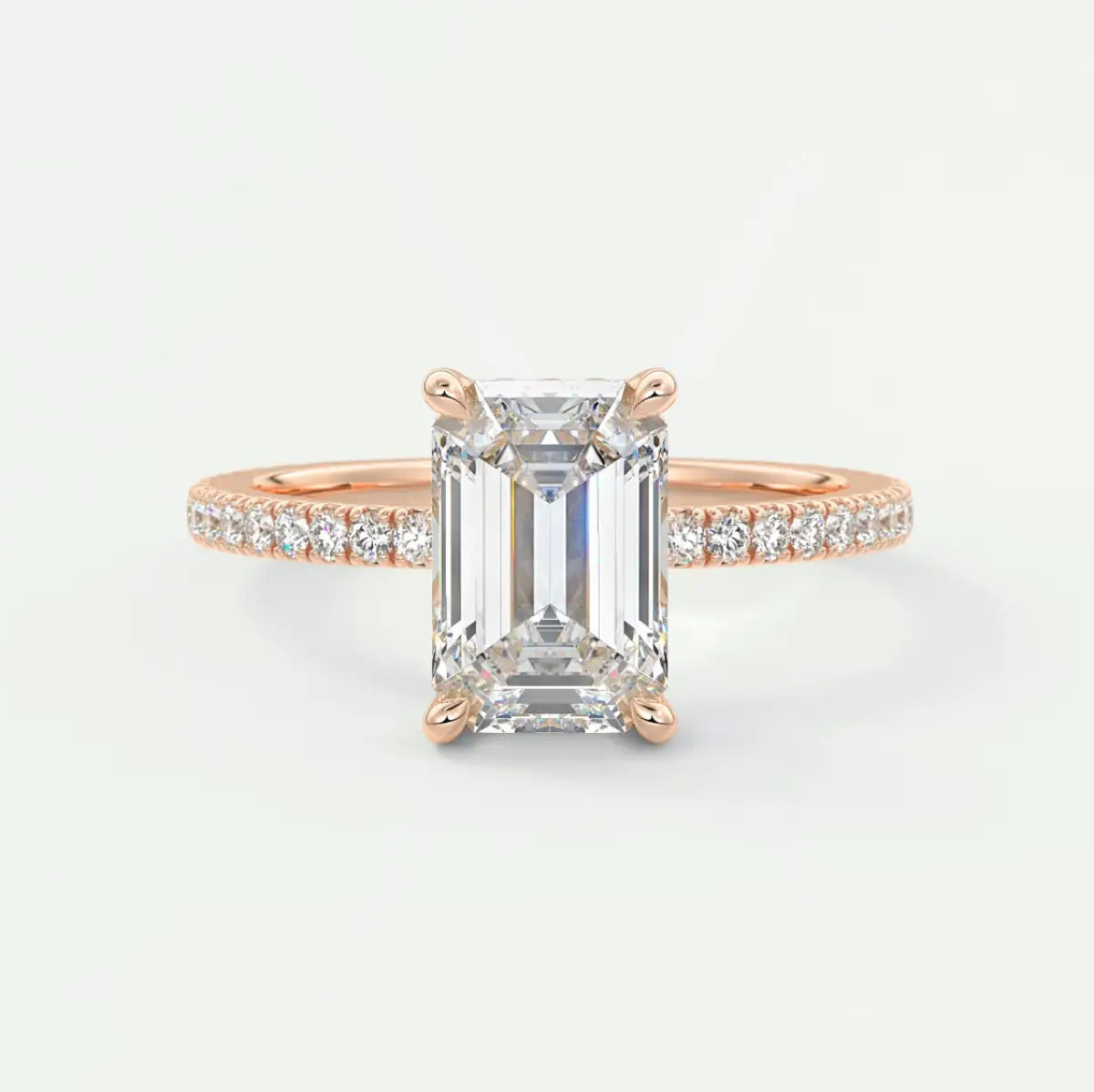 Custom made amelie emerald hidden halo engagement ring | diamond lab