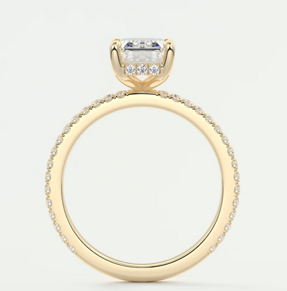 Custom made amelie emerald hidden halo engagement ring | diamond lab