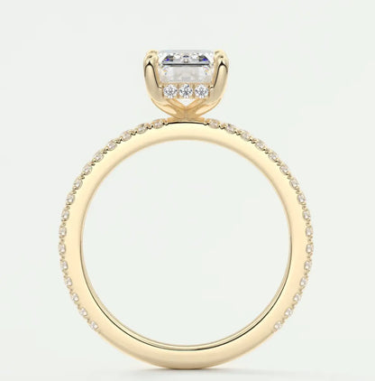 Custom made amelie emerald hidden halo engagement ring | diamond lab