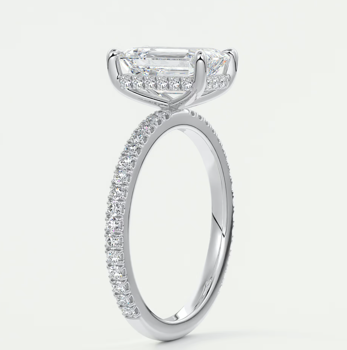 Custom made amelie emerald hidden halo engagement ring | diamond lab