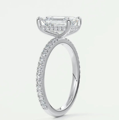 Custom made amelie emerald hidden halo engagement ring | diamond lab