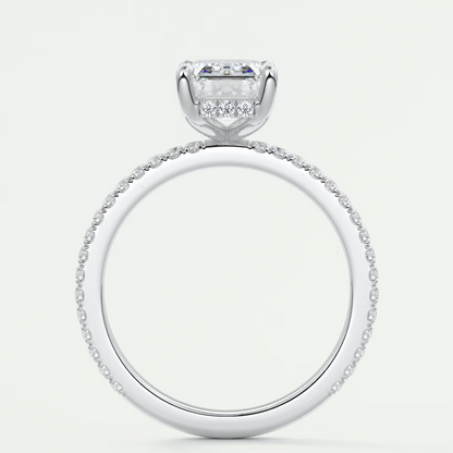 Custom made amelie emerald hidden halo engagement ring | diamond lab