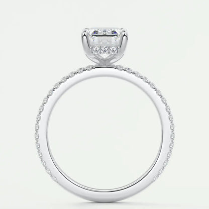 Custom made amelie emerald hidden halo engagement ring | diamond lab