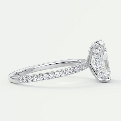 Custom made amelie radiant hidden halo engagement ring | diamond lab