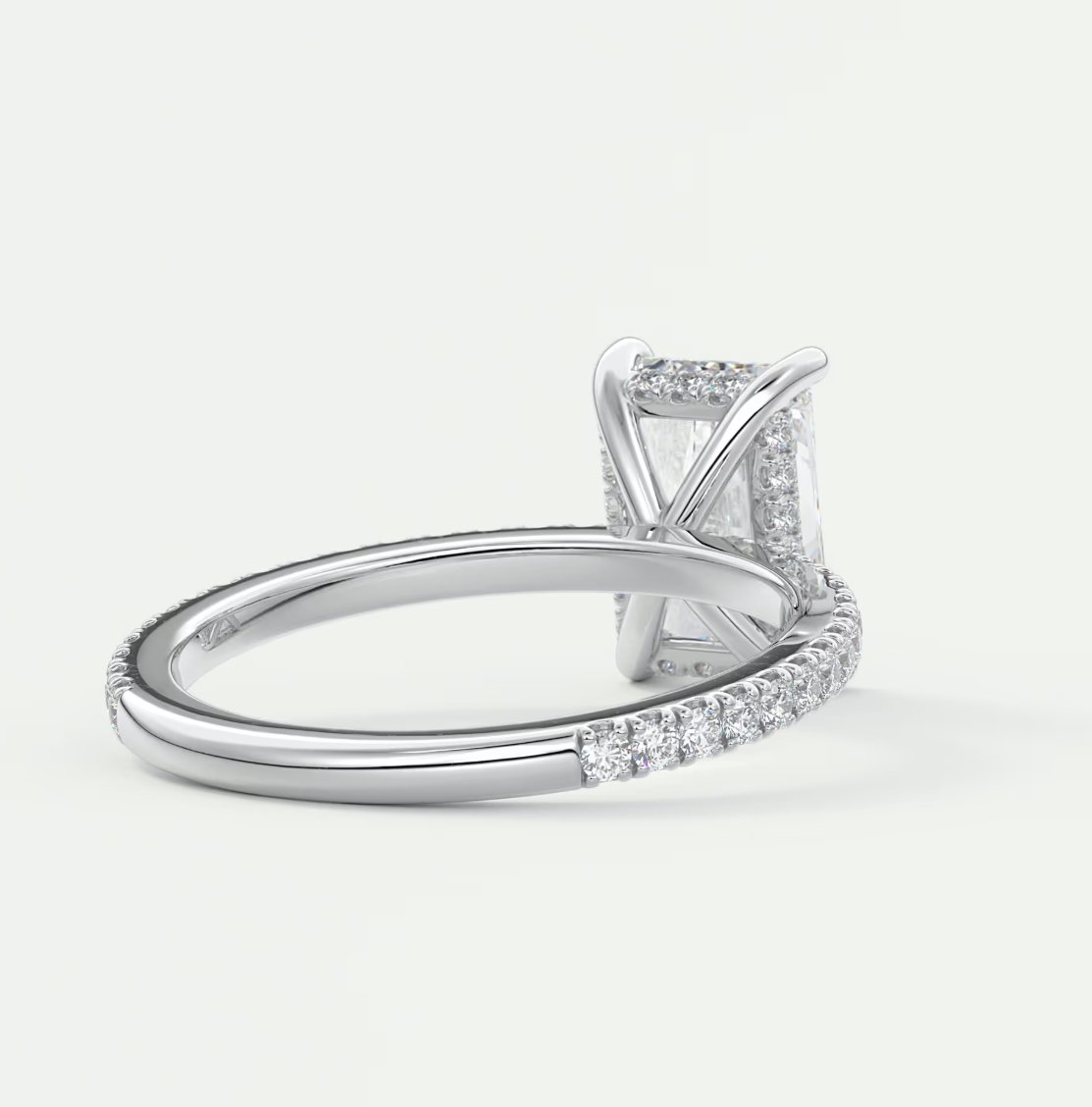 Custom made amelie radiant hidden halo engagement ring | diamond lab