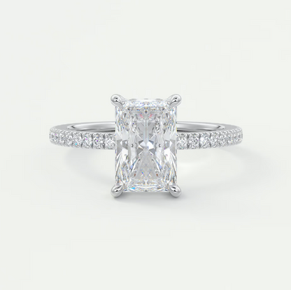Custom made amelie radiant hidden halo engagement ring | diamond lab