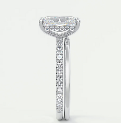 Custom made amelie radiant hidden halo engagement ring | diamond lab