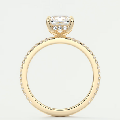 Custom made amelie radiant hidden halo engagement ring | diamond lab