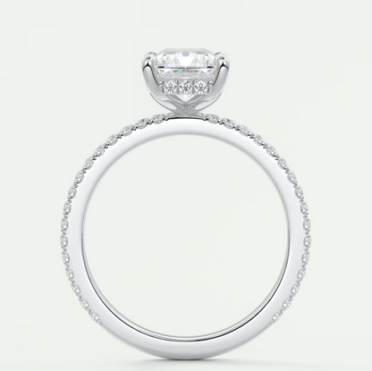 Custom made amelie radiant hidden halo engagement ring | diamond lab