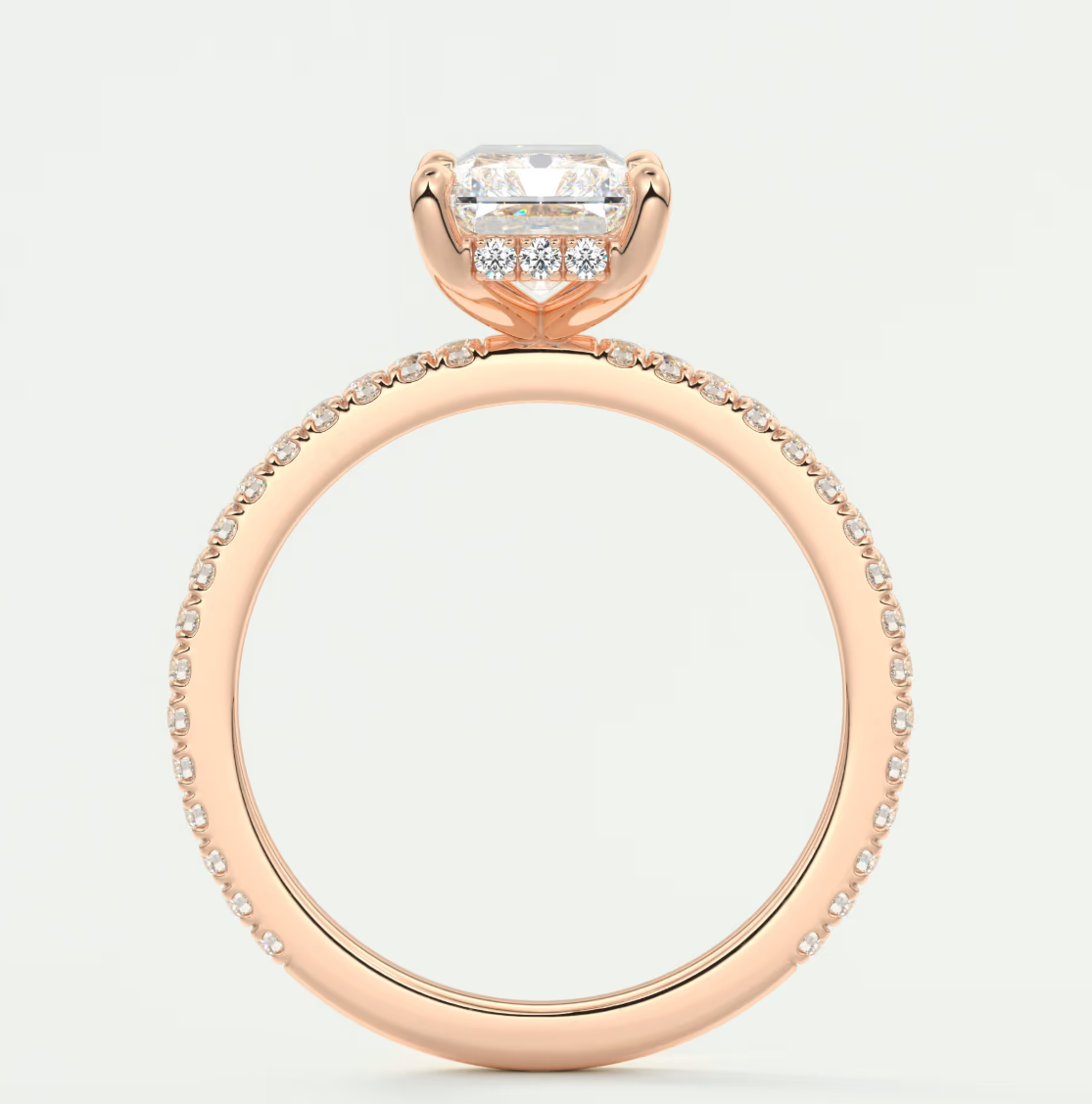 Custom made amelie radiant hidden halo engagement ring | diamond lab