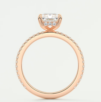 Custom made amelie radiant hidden halo engagement ring | diamond lab