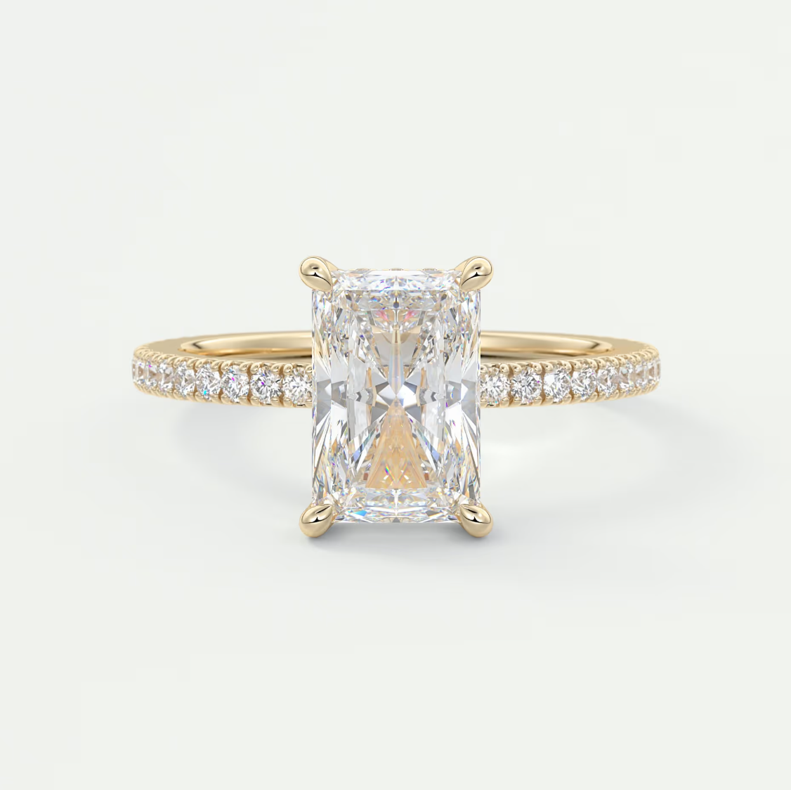 Custom made amelie radiant hidden halo engagement ring | diamond lab