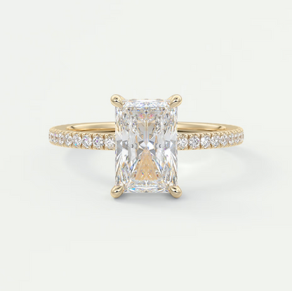 Custom made amelie radiant hidden halo engagement ring | diamond lab