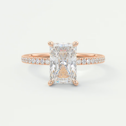 Custom made amelie radiant hidden halo engagement ring | diamond lab