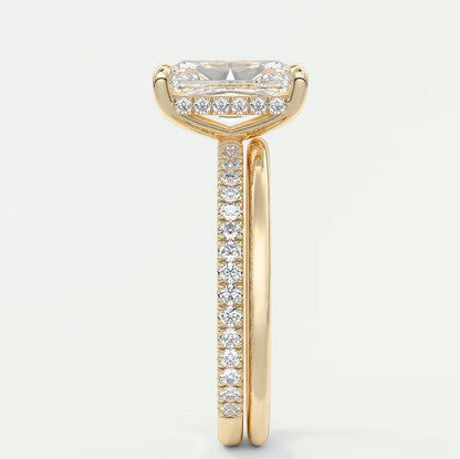 Custom made amelie radiant hidden halo engagement ring | diamond lab