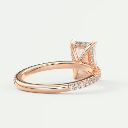 Custom made amelie radiant hidden halo engagement ring | diamond lab