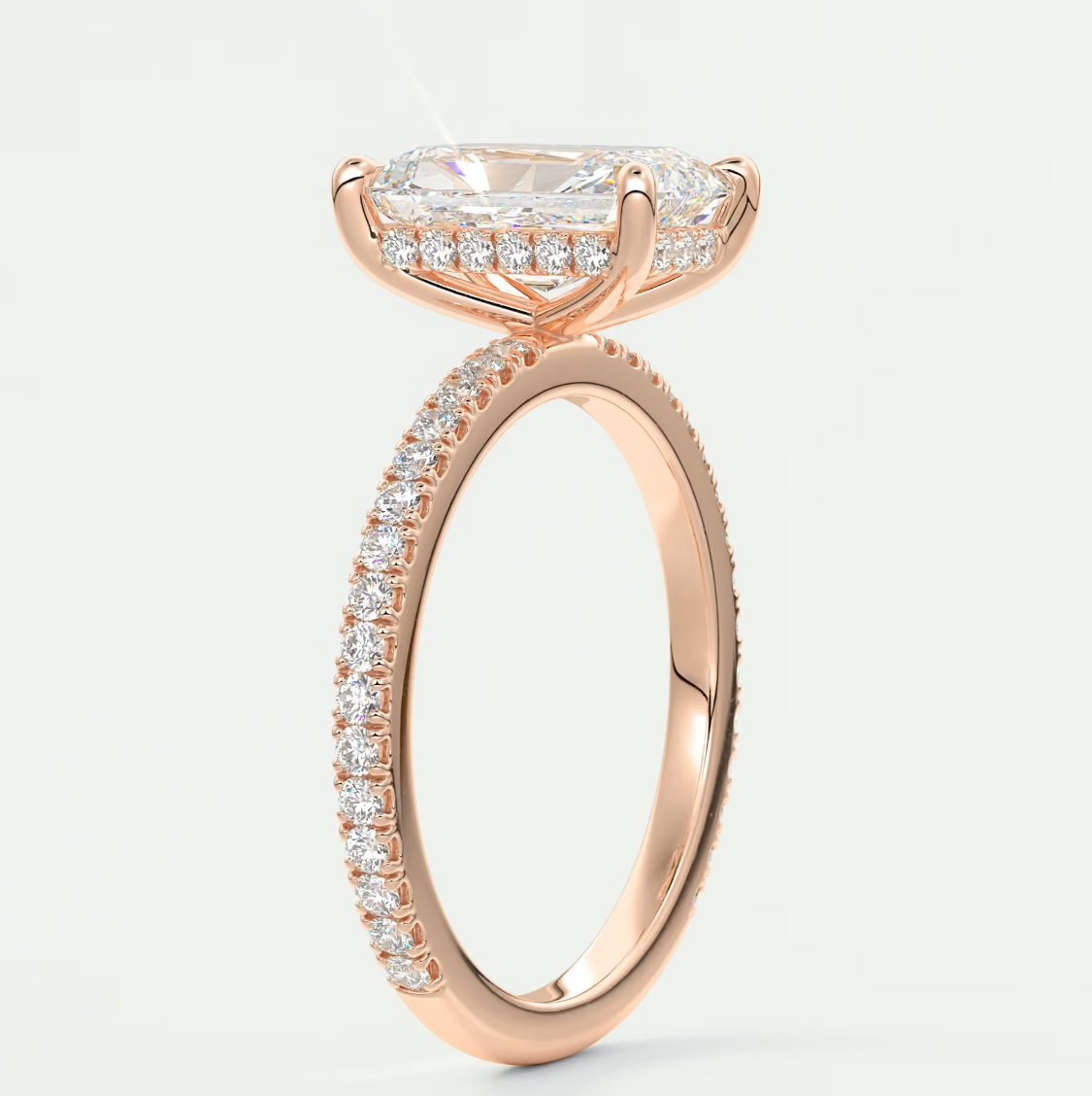 Custom made amelie radiant hidden halo engagement ring | diamond lab